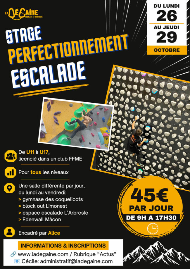Stage perfectionnement escalade tous niveaux des U11