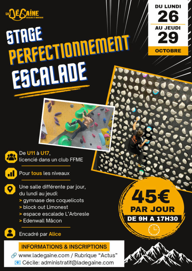 Stage perfectionnement escalade tous niveaux des U11 Stage perfectionnement escalade tous niveaux des U11