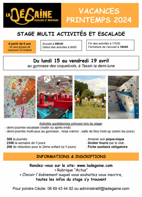 Stage Multi activités et escalade printemps 2024 LA DEGAINE