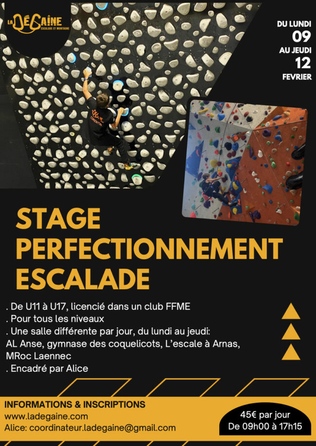Stage escalade en février 2026 à la Dégaine
