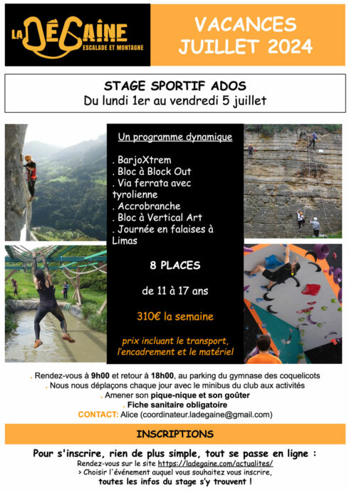 stage sportif ados juillet 2024