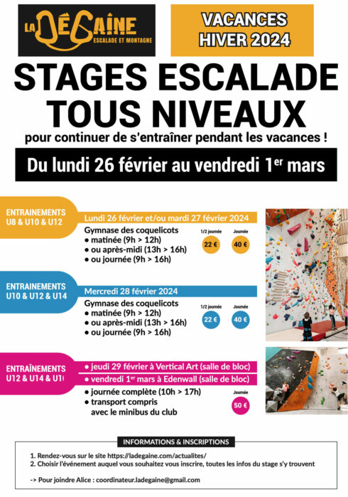 Les stages escalade tous niveaux, vacances hiver 2024